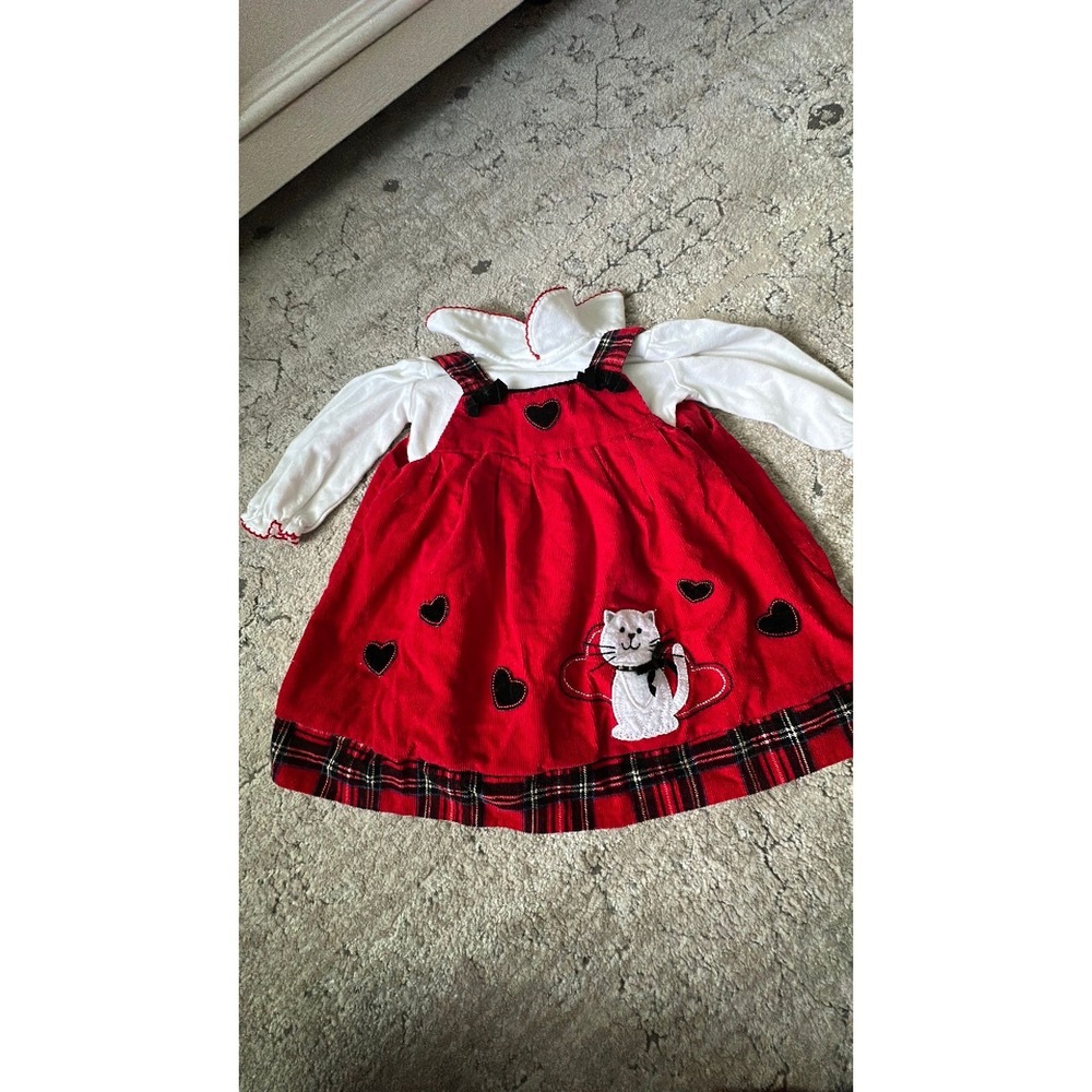 Sophie rose red corduroy cat dress and shirt 12 months